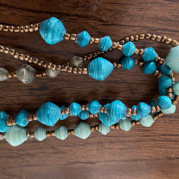 Noonday Collection Paper Bead Necklace Turquoise and Orange - So pretty - Picture 4 of 7
